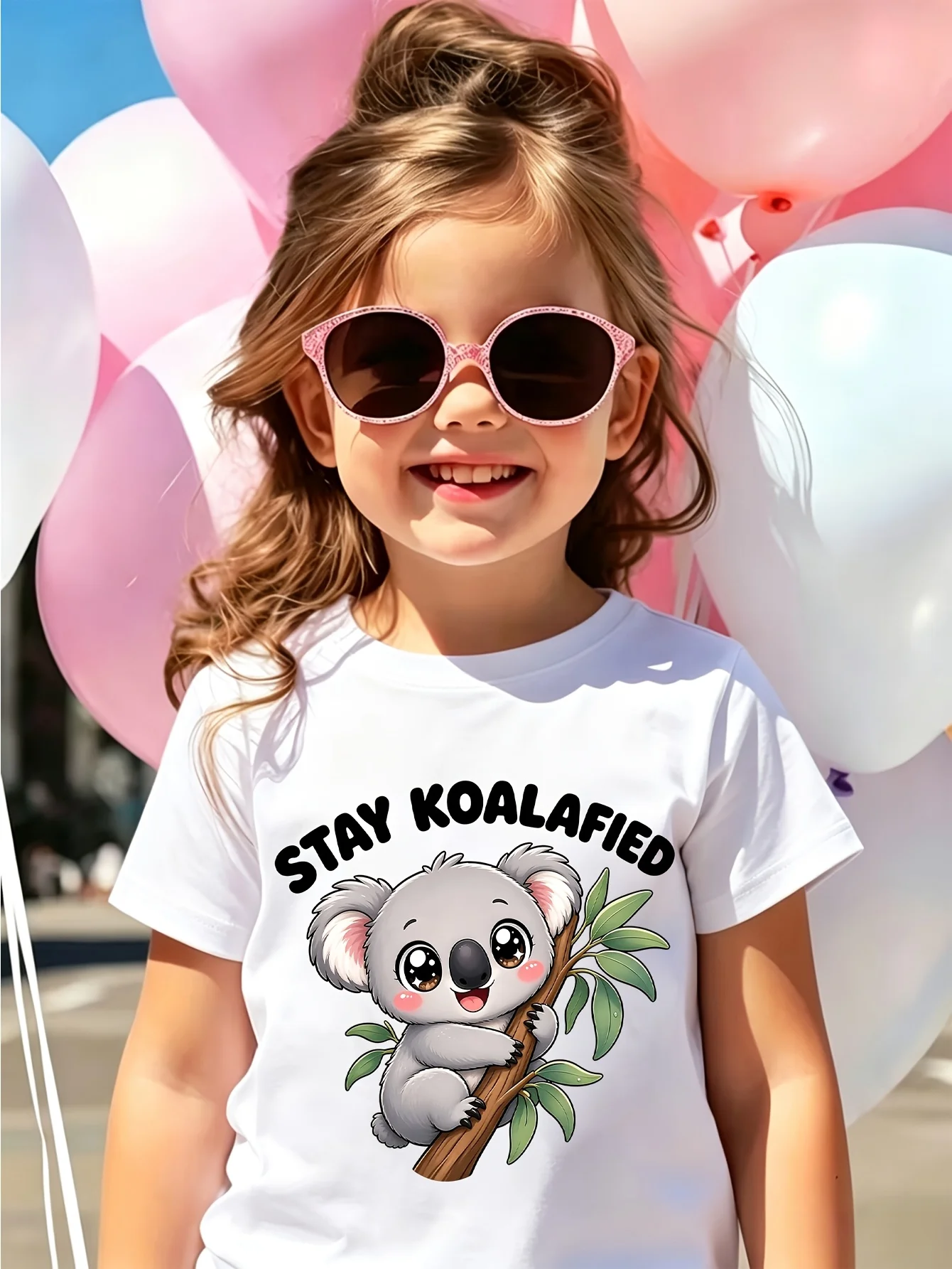 Kids Stay Koalafied Cute Koala Animal Graphic Tee Boys Girls Family Matching Short Sleeve Cartoon Tree Casual Daily T Shirt
