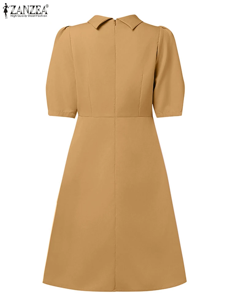 2025 vestido veraniego de verano para mujer ZANZEA elegante cuello en V manga corta trabajo OL vestido elegante sólido vacaciones hasta la rodilla Vestidos Sarafans
