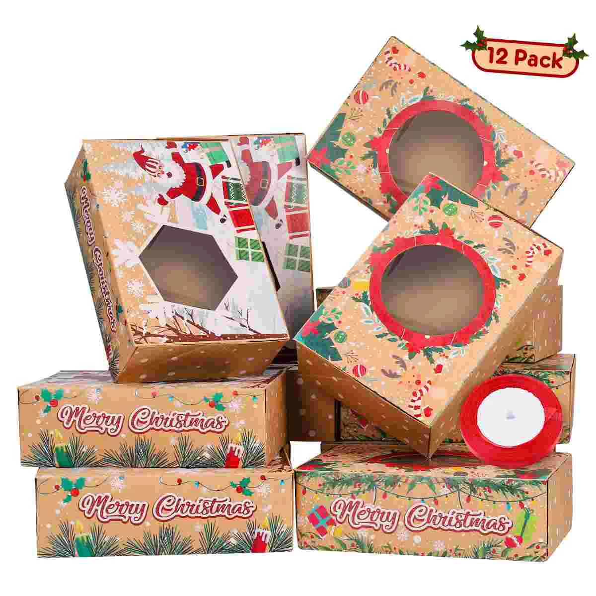 Christmas Gift Boxes Holiday Treat Red Decor Candy Cookie Kraft Paper Holders Cake Container