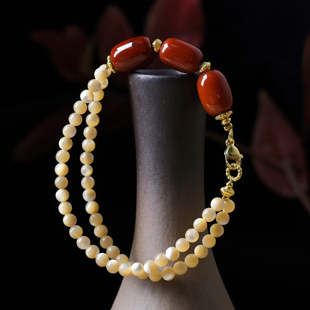 New Double Circle Shell Paired with Warring States Red Bracelet in Autumn 2025 Original Chinese Style Handstring
