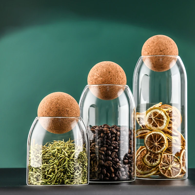 Transparent Lead-free Glass Bottle With Ball Cork Lid Storage Jar Tank Sealed Tea Cans Dried Fruit Cereal Snacks Coffee Contains