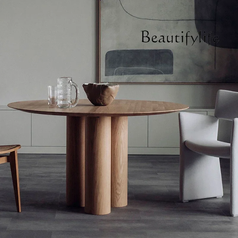 

Nordic round Dining Table Conference Table Solid Wood Retro Black French Household Eating Table