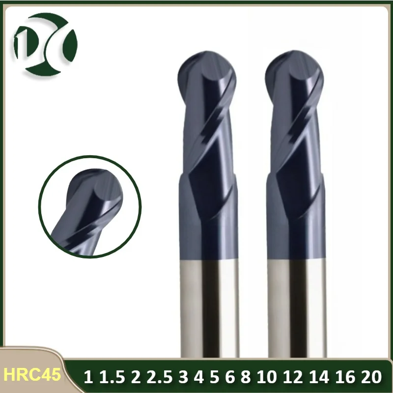 

HRC45 2 Flute Tungsten steel ball cutter, ultrafine particle wear-resistant ball head alloy milling cutter round head spherical
