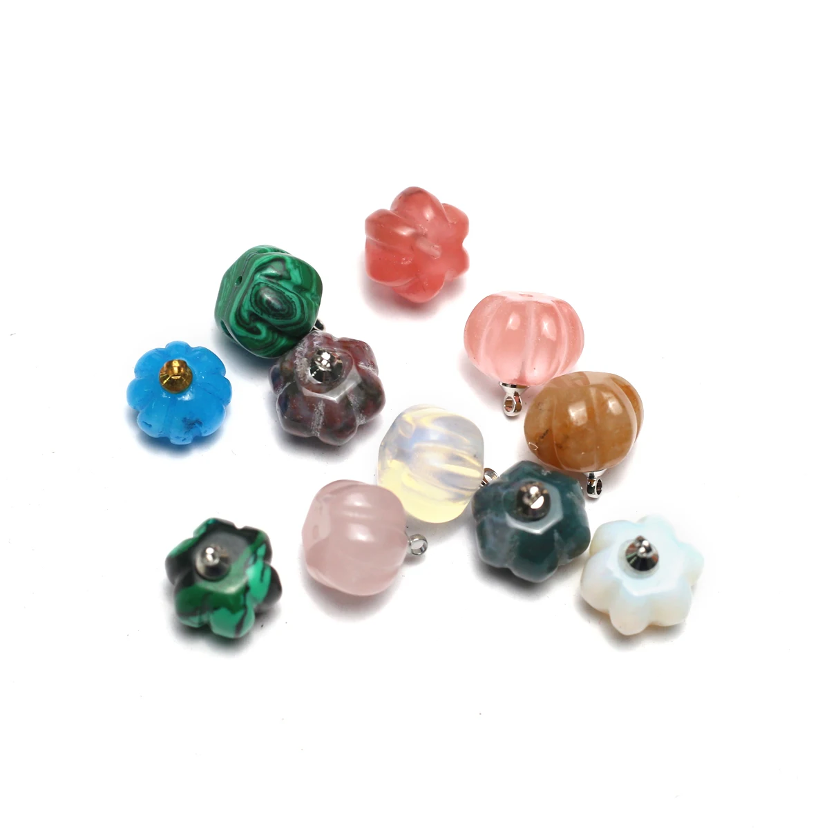 Natural Stone Gemstone Pumpkin Shape Mixed Color Small Pendant Delicate Toy Pendulum for Jewelry Making DIY Necklace Accessories