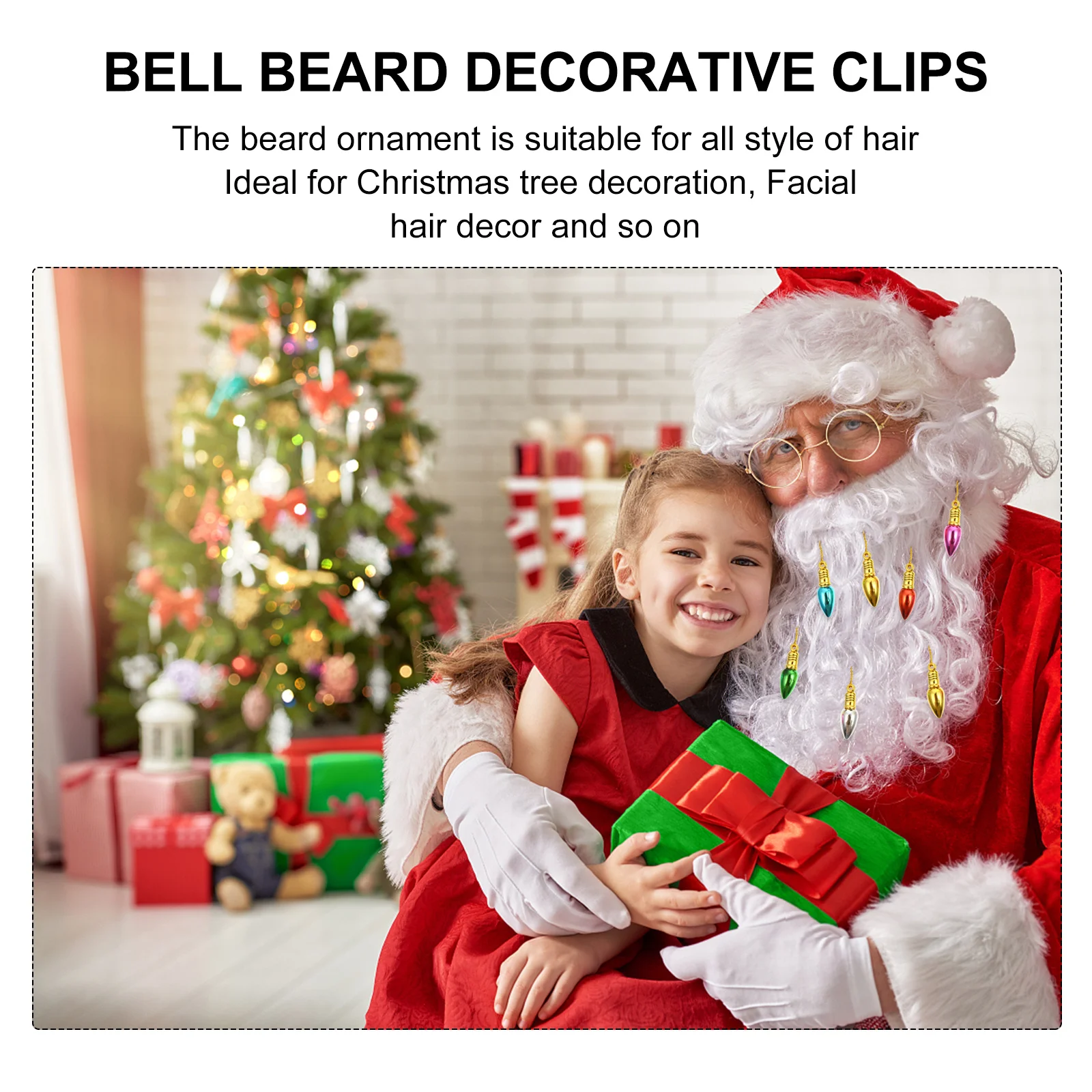 

24 шт., яркие блестящие зажимы для бороды, рождественские украшения, набор украшений для бороды, безделушки для волос на лице, подвеска-колокольчик, декор для мужчин