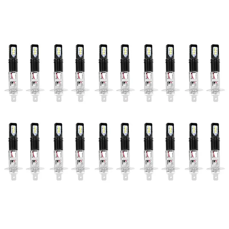 

20PCS H1 6000K 6000LM LED Bulbs Super White for Fog Light DRL High 360° Projection Lens Aluminum Black