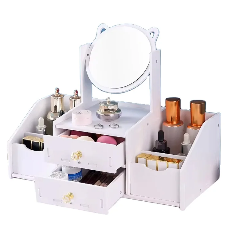 

Cosmetics Storage Box Makeup Mirror Desktop Drawer Style Mirror Vanity Dustproof Makeup Storage Box