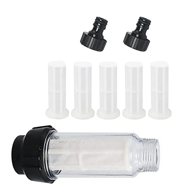 Water Filter Garden Hose, 3/4 Inch Water Pre-Filter Water Filter Set With 5 Filter Inserts + 2 Quick Adapters