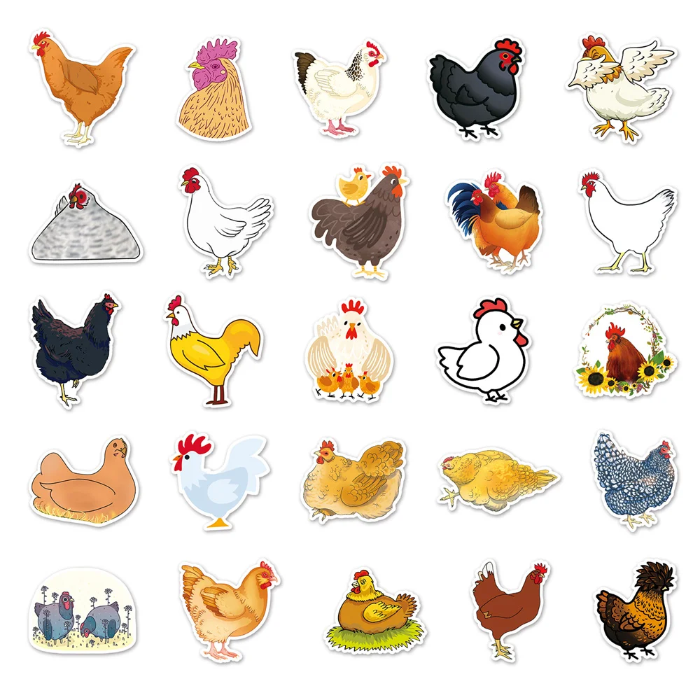 50pcs Cute Chicken Hen Stickers Phone Suitcase Laptop Ipad Cartoon Sticker DIY Journaling Materials Journal Accessories