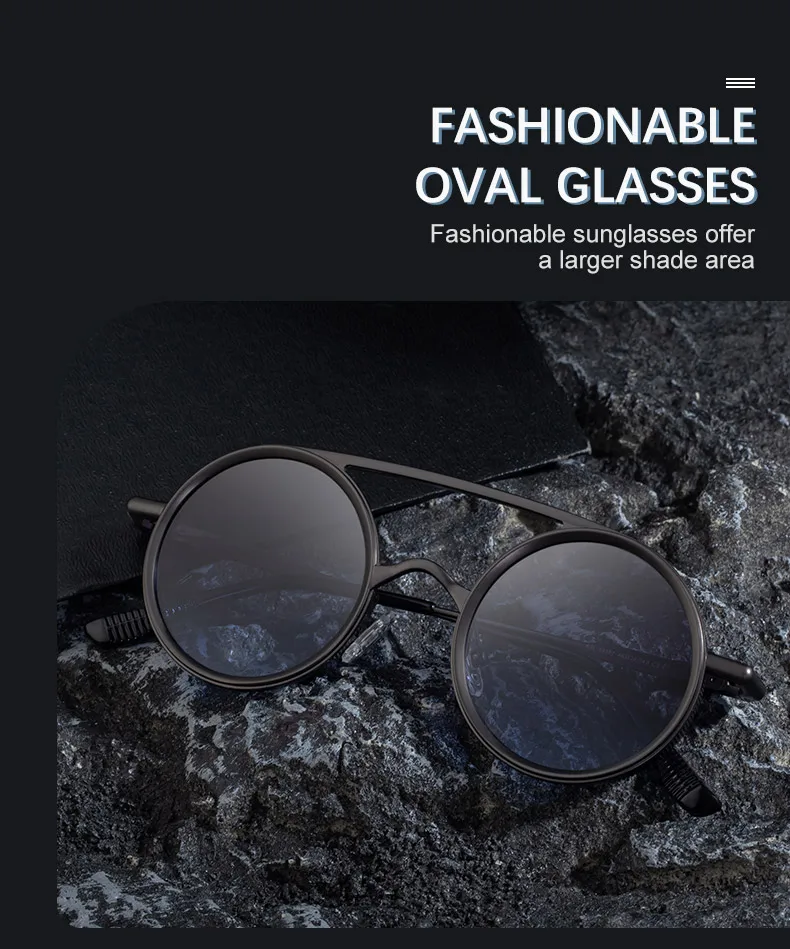 Kleine Runde Steampunk-Sonnenbrille für Herren 2026 Luxusmarke Klassische Doppelbalken-Sonnenbrille für Männer Punk-Fahrbrille Schattierungen – Detail 4