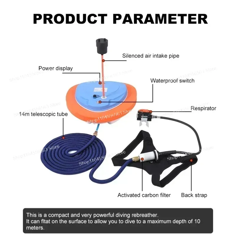 Tankless Rechargeable Scuba Snorkel System - Portable 12-Meter Dive Gear with 3-5 Hour Battery Life