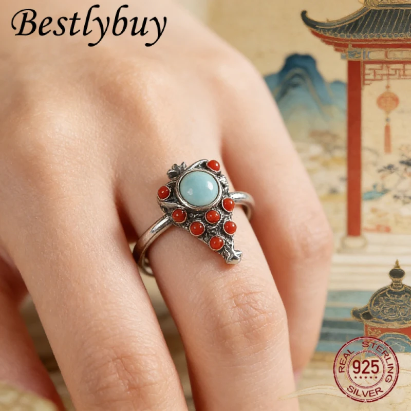 

Natural Turquoise South Red 925 Sterling Silver Original Design Christmas Tree Shape Adjustable Ring Women's Fashion Gift 2026