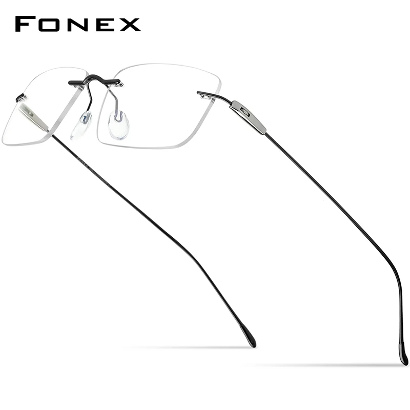 

FONEX Titanium Rimless Glasses Frame Women 2024 Men Square Frameless Eyeglasses Screwless Eyewear F85708