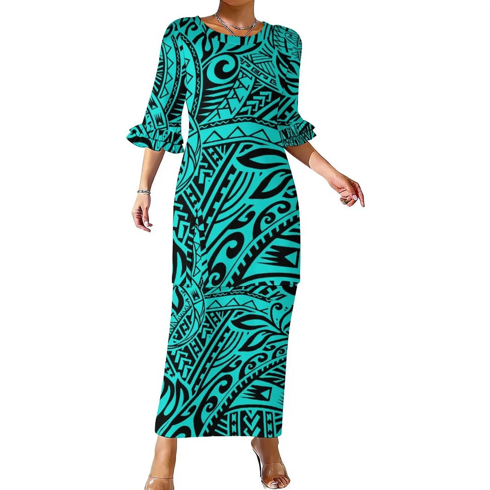 Puletasi Style Summer Tribal Design Custom Polynesian Women'S Clothing - Comfortable Double-Layer Ruffled Sleeve Set Skirt