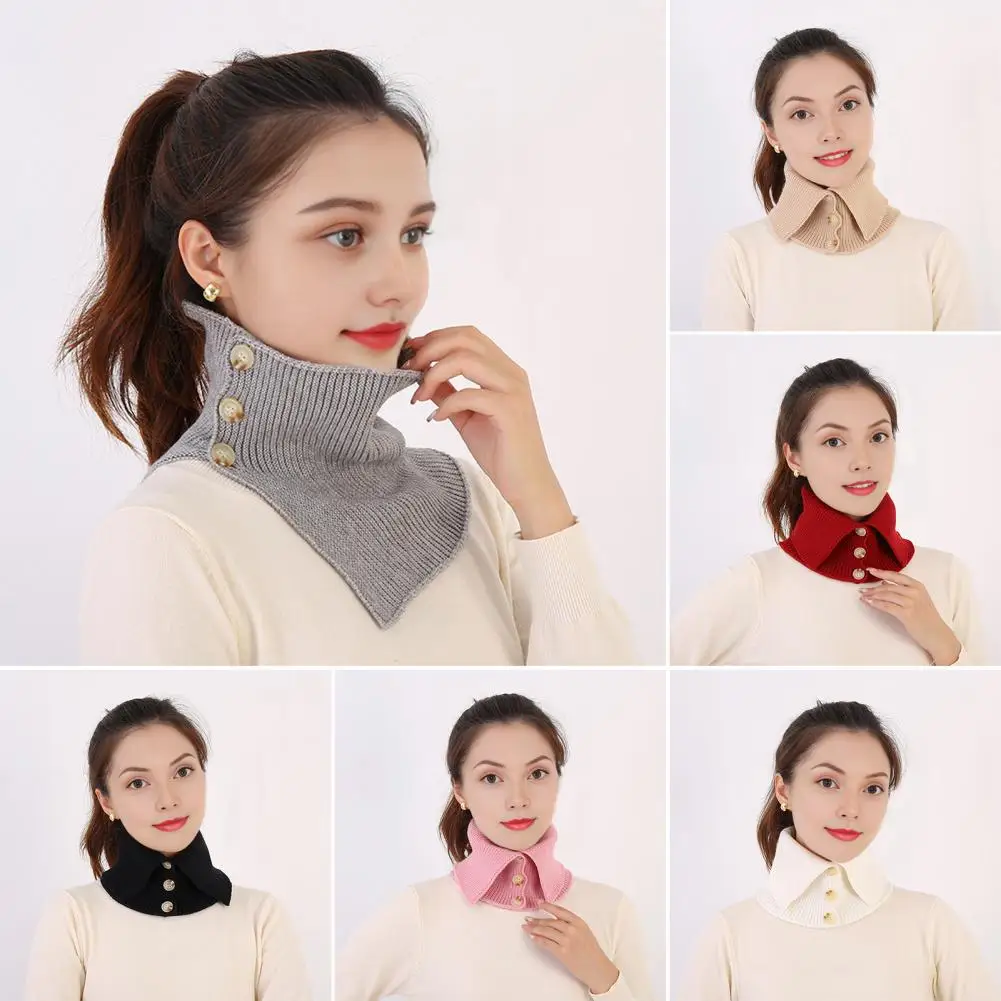 Fake Collar Scarf Soft Velvet Thickened Winter Scarf Windproof Buttons Closure Knitting Collar Decorative Scarf Шарф