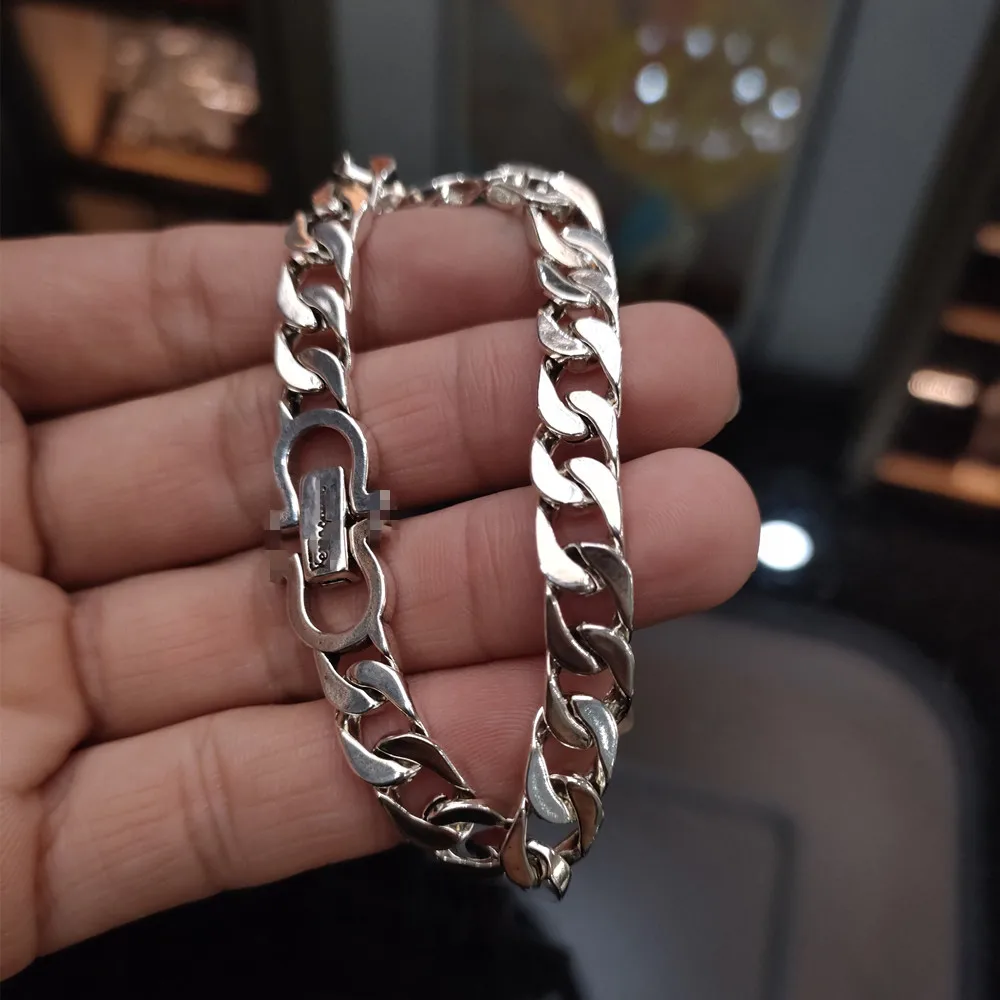 S925 Sterling Silver Europe And America Personality Eternal Vine Flower Punk Tank Bracelet Men's Thai Silver Retro Smooth Chain