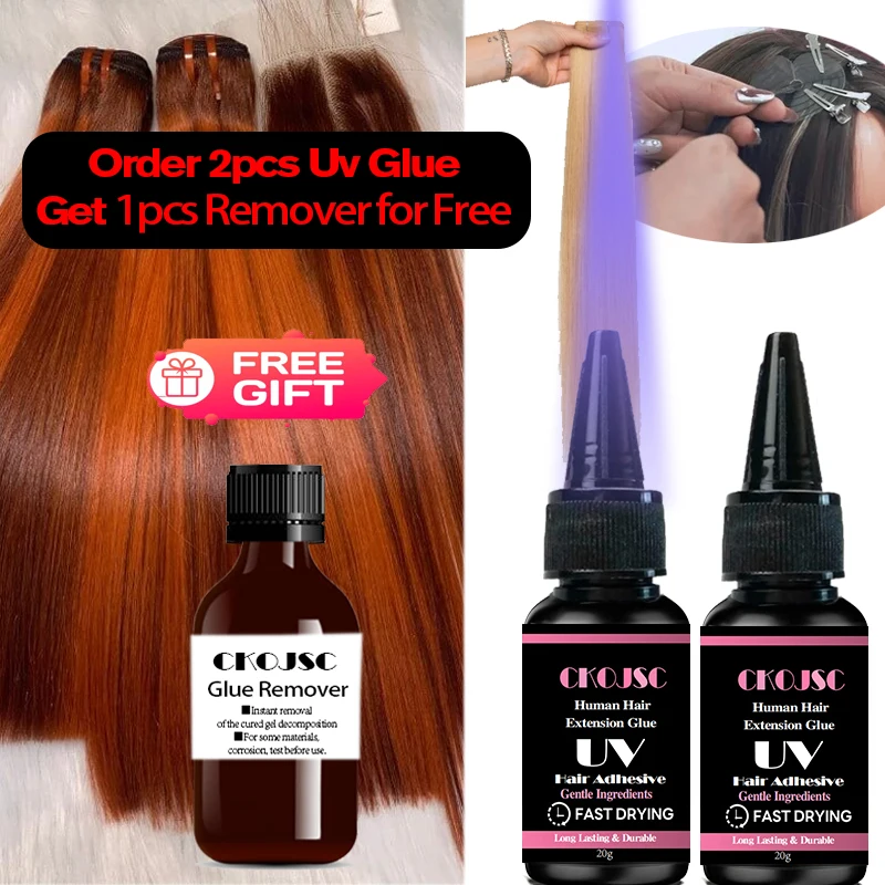 

Black UV glue SET UV Light Technology Hair Extensions Tools KIT Hair Extensions Wig Human Hair Piece Fast Grafting Clear UV Glue