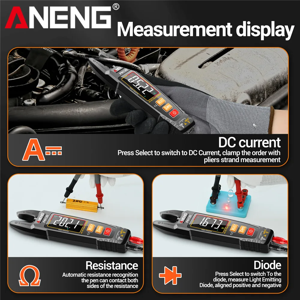 ANENG PN130 meteran jepit Digital cerdas, klem Meter Digital cerdas, 4000 hitungan, arus tegangan AC/DC, Multimeter portabel, penguji ketahanan kapasitas