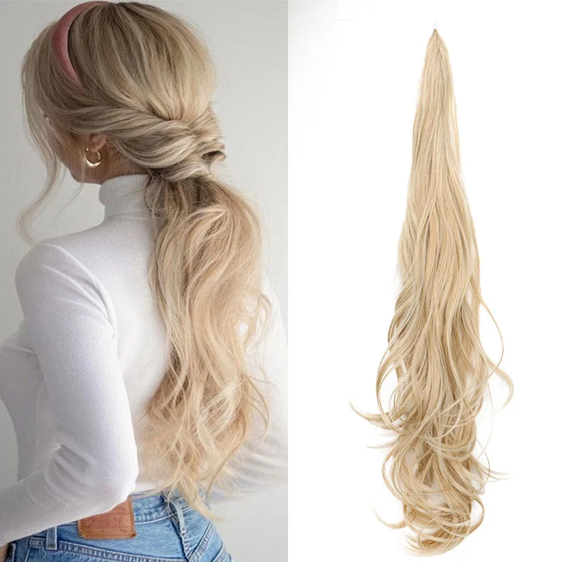 Synthetic fiber wig, 32-inch ponytail wrap-around magic ponytail extension
