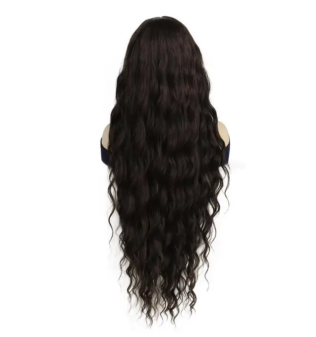 Synthetic Extra Long 36inch Curly Wavy Brown Lace Front Wig with Baby Hair  Middle Part Styley