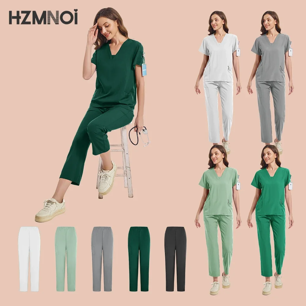 Conjunto de esfoliante médico, uniformes cirúrgicos hospitalares de beleza, mulheres, tops, calças, acessórios de enfermeiras, clínica dentária, roupas de trabalho para animais de estimação