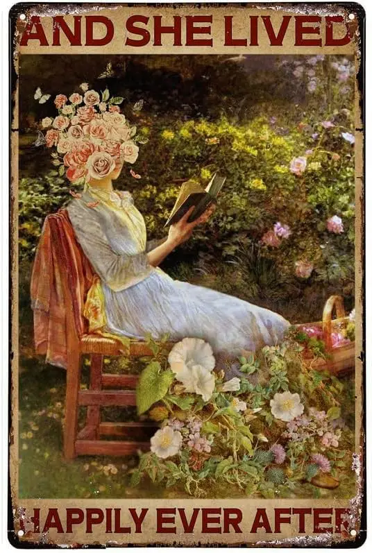 Garden Signs Decorative Outdoor Metal and She Lived Happily Read Garden Girl Poster Retro Metal Tin Sign Vintage Sign for H sign
