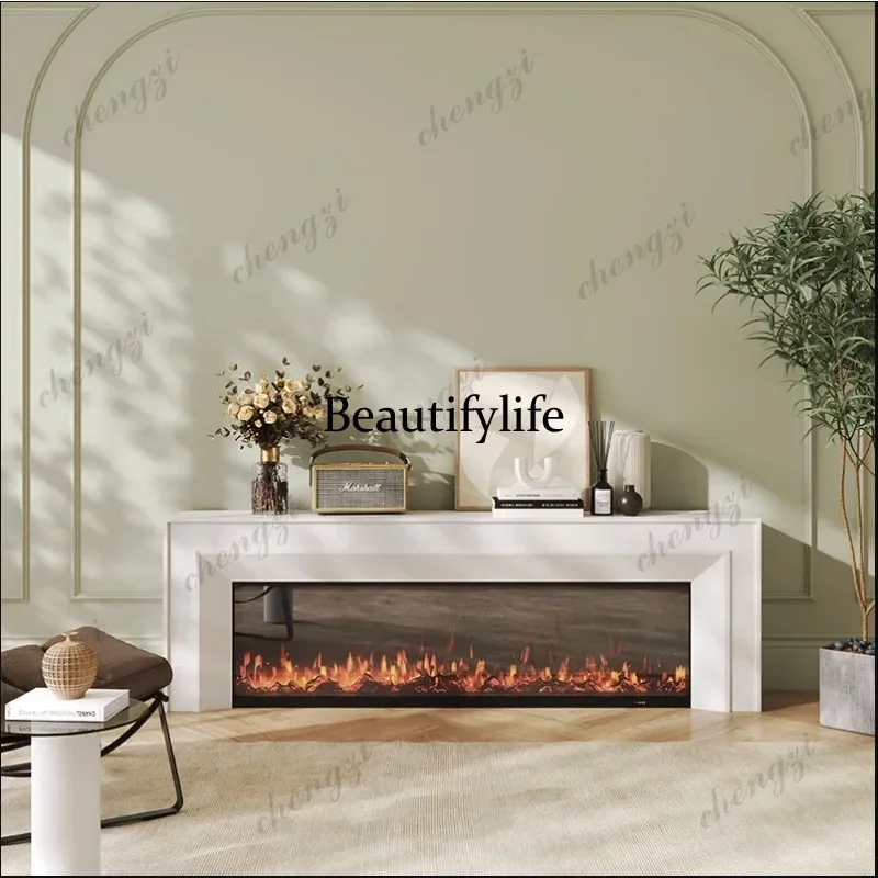 03 French fireplace cabinet light luxury cream wind TV cabinet American simple simulation fire fireplace European heating