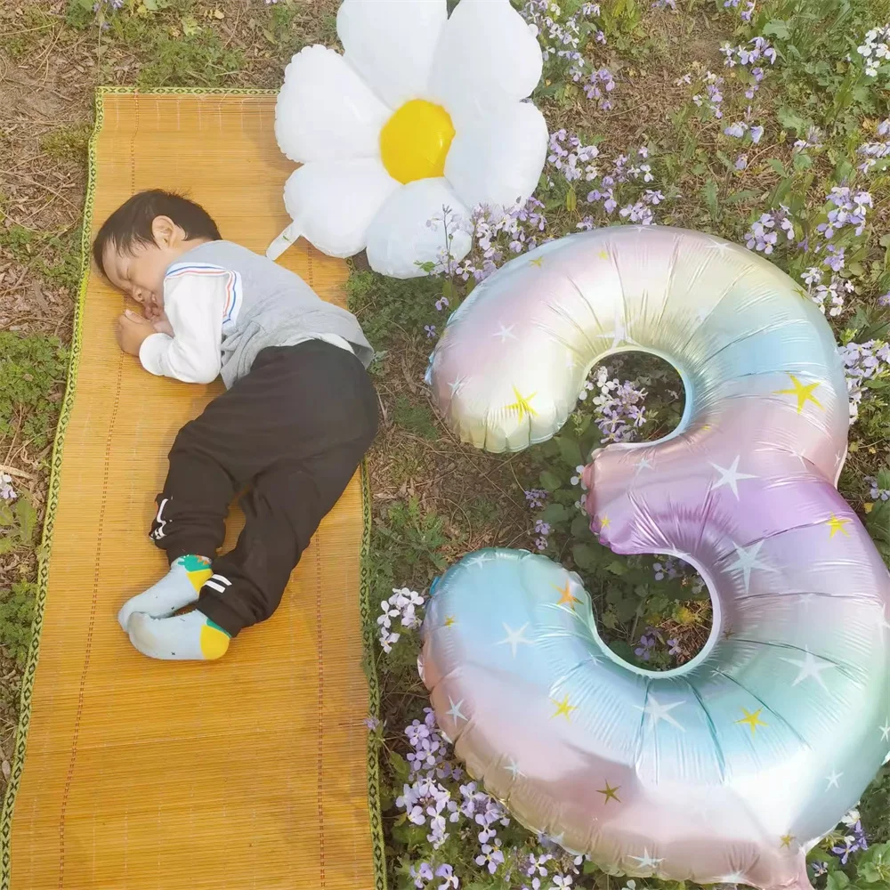 1pc 40inch Pastel Rainbow Number Foil Balloons Star Sky Gradient Digital Balloon Kids Birthday Party Decorations Helium Ball