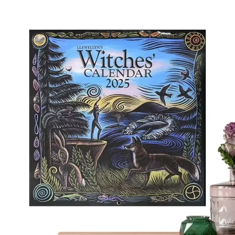 

The 2025 Hanging Creative Witch Calendar Personality Witch Art Wall Calendar Halloween Paper Witch Cartoon Calendar