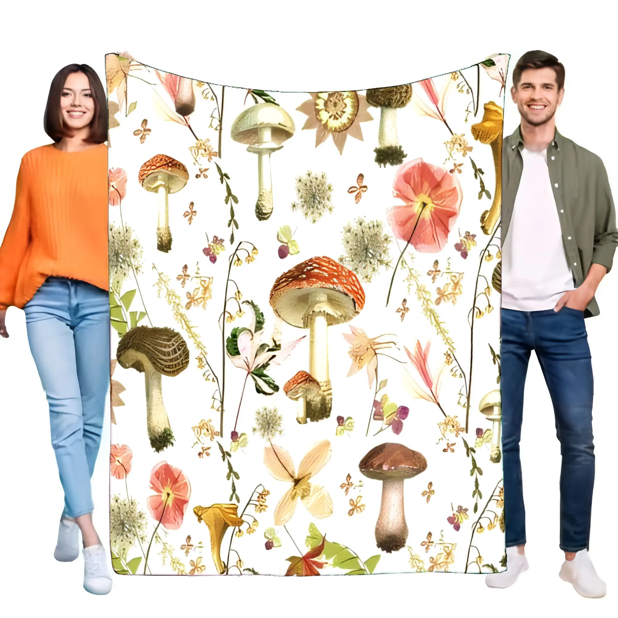Botanical Mushroom Blanket Soft Throw with Floral Pattern for Home Decor Cozy Lightweight Perfect for Couch Bed and as a Unique