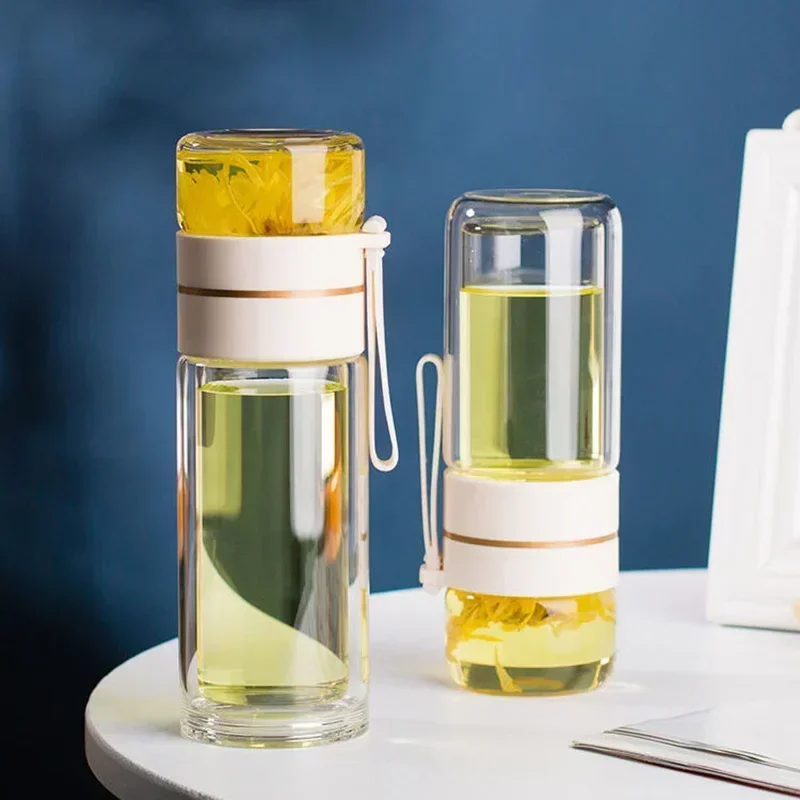 

Creative Glass Thermos Mug 400ml Water Bottle Men and Women Portable Vacuum Flask Cup teacup with filter Business Gifts