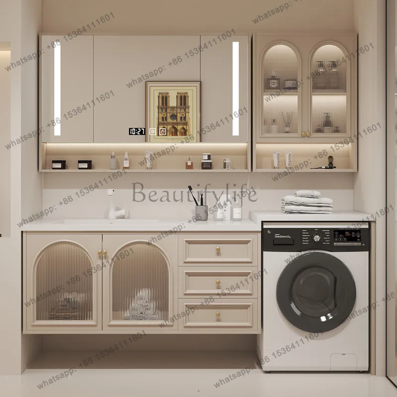PJ balcony washing machine cabinet integrated ceramic wash basin toilet bathroom cabinet