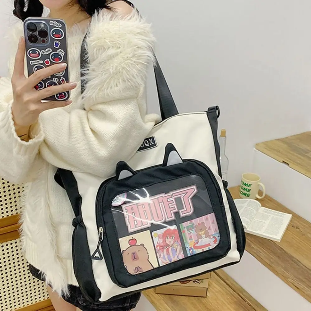 

Sweet Cat Ear Transparent Itabag Nylon Zipper Transparent Crossbody Bag Wallet Idol Merchandise Storage Shoulder Bag Gift