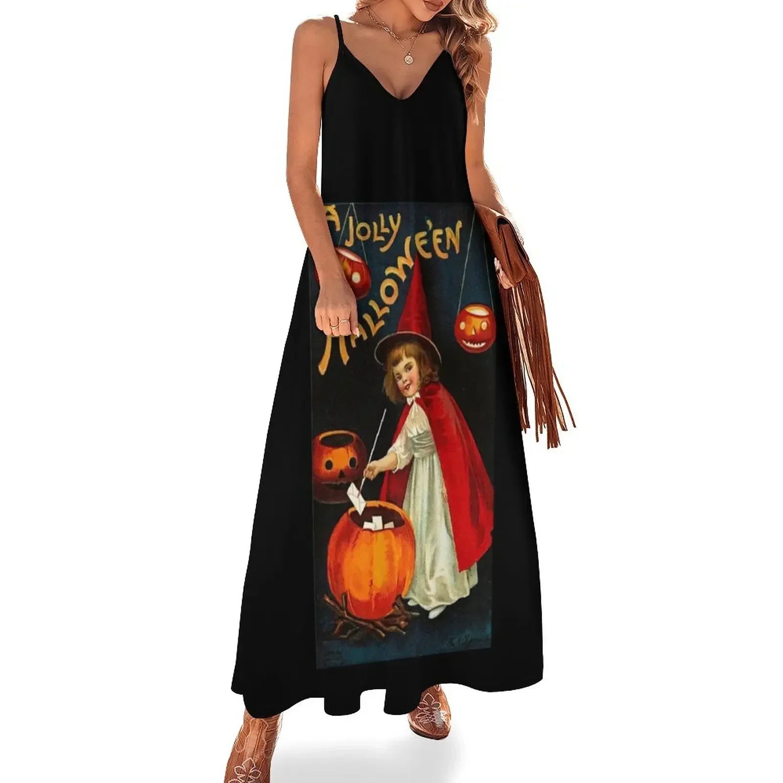 Vintage Jolly Halloween Red Witch Sleeveless Dress women dresses Party dresses Dress