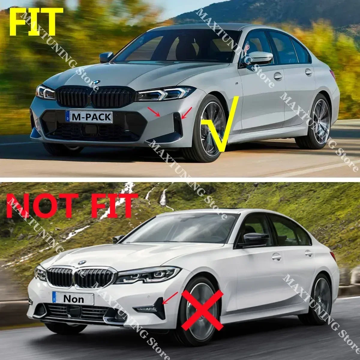 ماكستون نمط الجبهة حافة مصد السيارة الفاصل المفسد لسيارات BMW 3 Series G20 G21 LCI M Sport 2022-2025 تجميل الناشر طقم الجسم ضبط