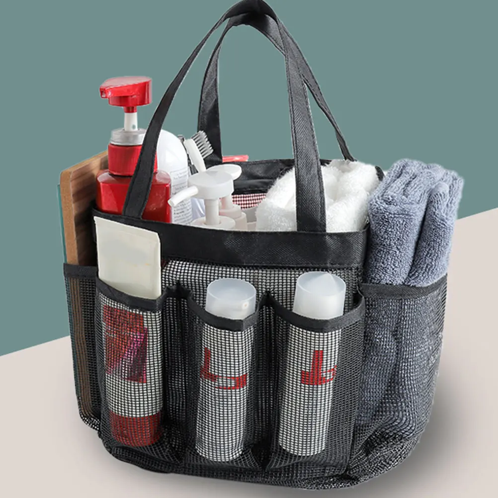 

Mesh Beach Bag Large Capacity Grey Lattice Travel Tote Portable Wash Pouch Storage Multifunctional Brush ganizer