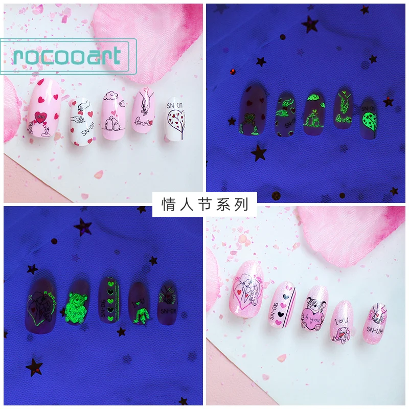 Valentine's Day Nail Art Luminous Night Nail Sticker  Love Heart Cupid  Aphrodite Tattoo Nail Wraps Moustache Art