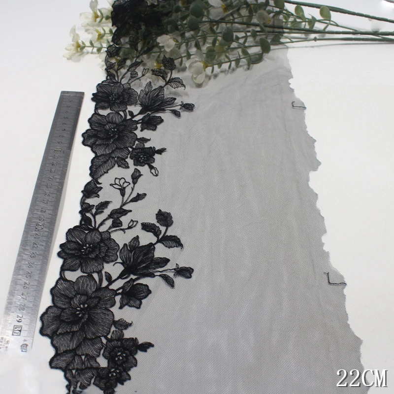 29Yards Polyester Soft Mesh Embroidery Lace Trimmings Dress Accessories Black Lace Fabric Sewing Crafts Doll Material 19cm