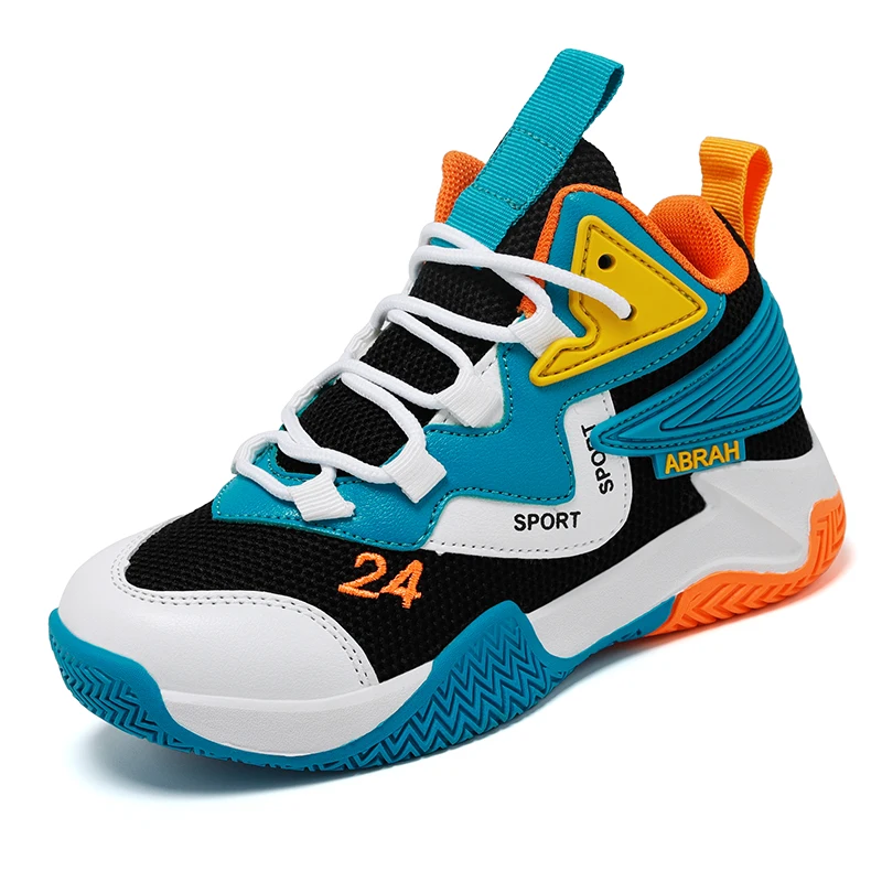 

2024 New Boy Sneakers Anti Slip Basketball Shoes Kids Designer Quick Lacing Outdoor Sport Shoes Children Basketball Boots