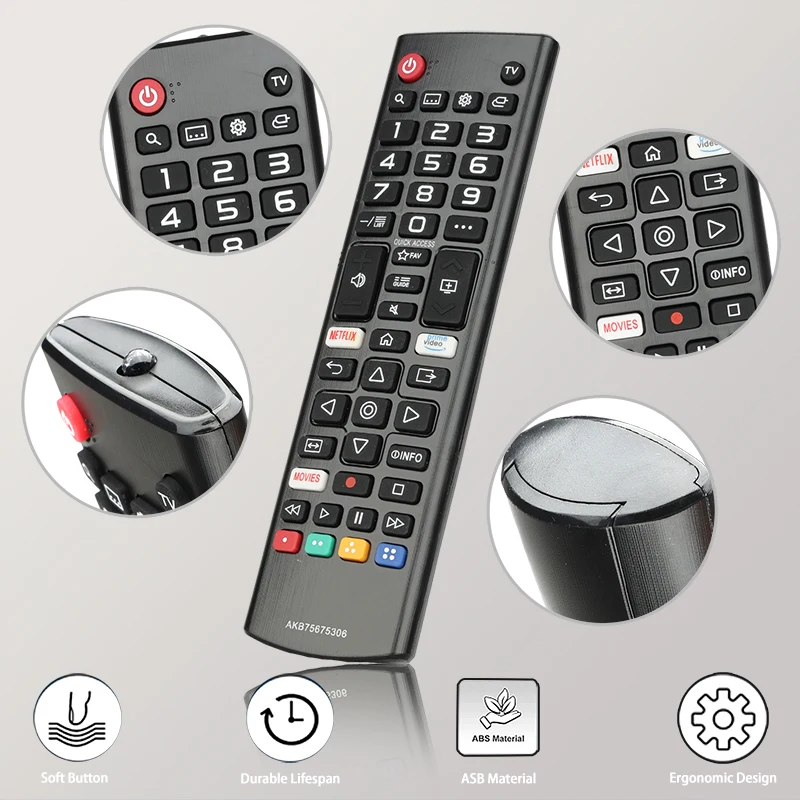 For AKB75675306 LG-TV-Remote-Control-Replacement With Netflix PrimeVideo and MOVIES Buttons, For LG TV 43UN6950ZUA 49UN7000PUB