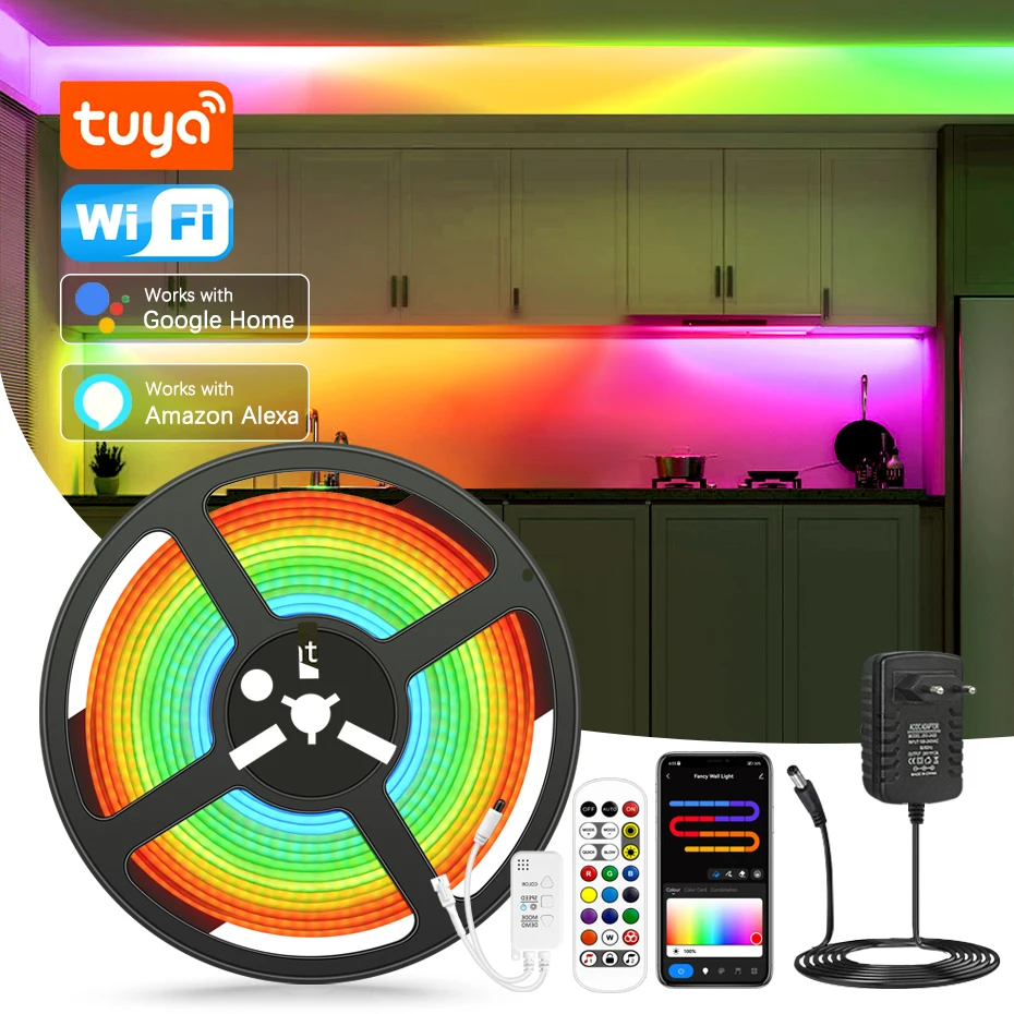 Tuya Smart RGBIC COB LED Strip Light 720LEDs/m Addressable RGB Tape 24V Flexible Ribbon APP Remote Control For Home Decoration