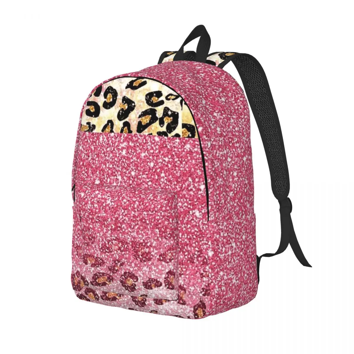 

Bubble Gum Pink Faux Glitter Leopard Animal Print Backpack Daypack Large Capacity Children BookBag School Bag Shoulder