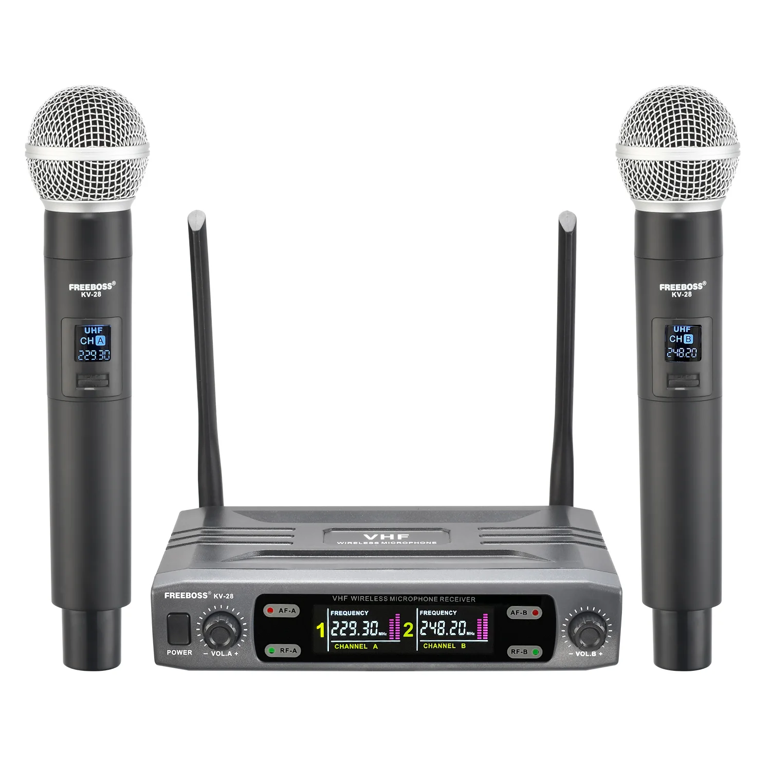 FREEBOSS VHF Wireless Microphone Fixed Frequency 2 Handheld Professional Dynamic Mic System for Pro Karaoke Party Singing KV-28