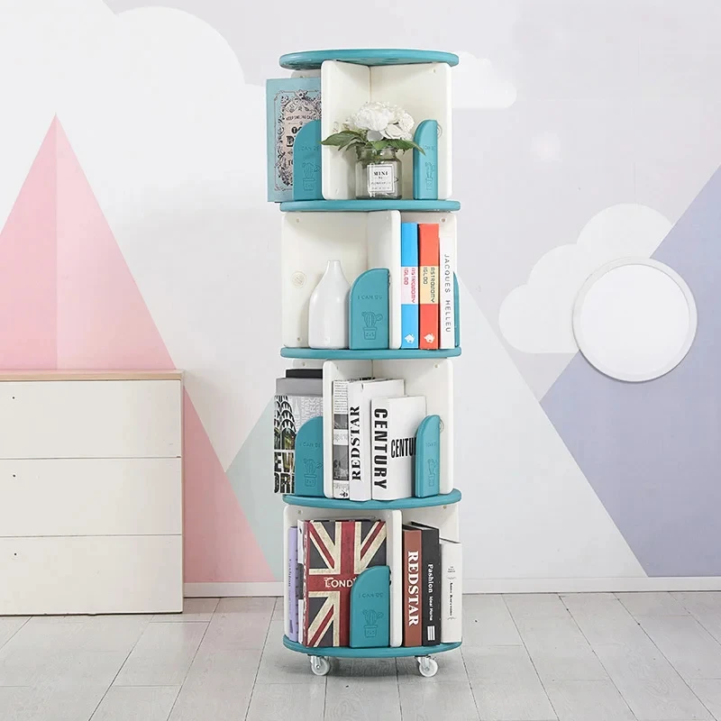 

Plastic Rotating Bookshelf Small Basket Baby Children's Picture Book Rack Household Simple Floor Student 360-degree Bookcase