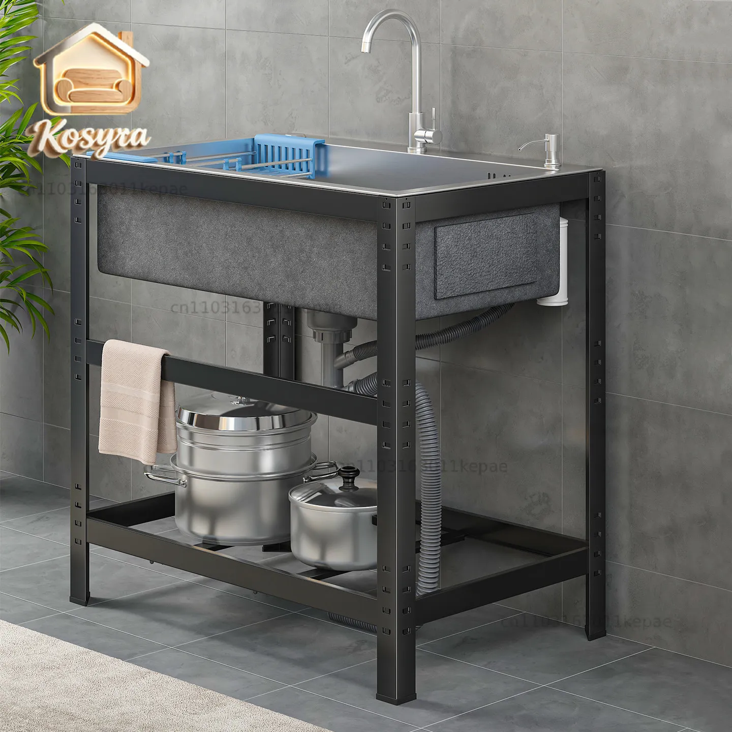 

Stainless Steel Single Sink Sink Set Kitchen Shelf Multifunctional Storage Bathroom Vegetable Basin
