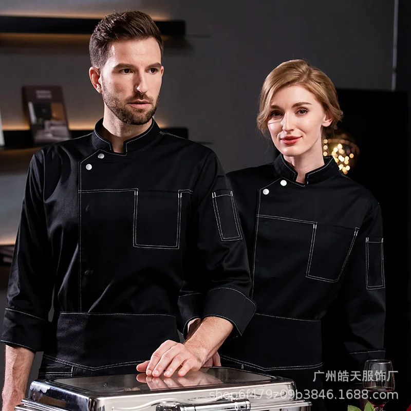 Uniforme da chef da pranzo Autunno e inverno Caffetteria da uomo Ristorante S Abiti da lavoro da cucina Manica lunga Abbigliamento da lavoro per torte da donna