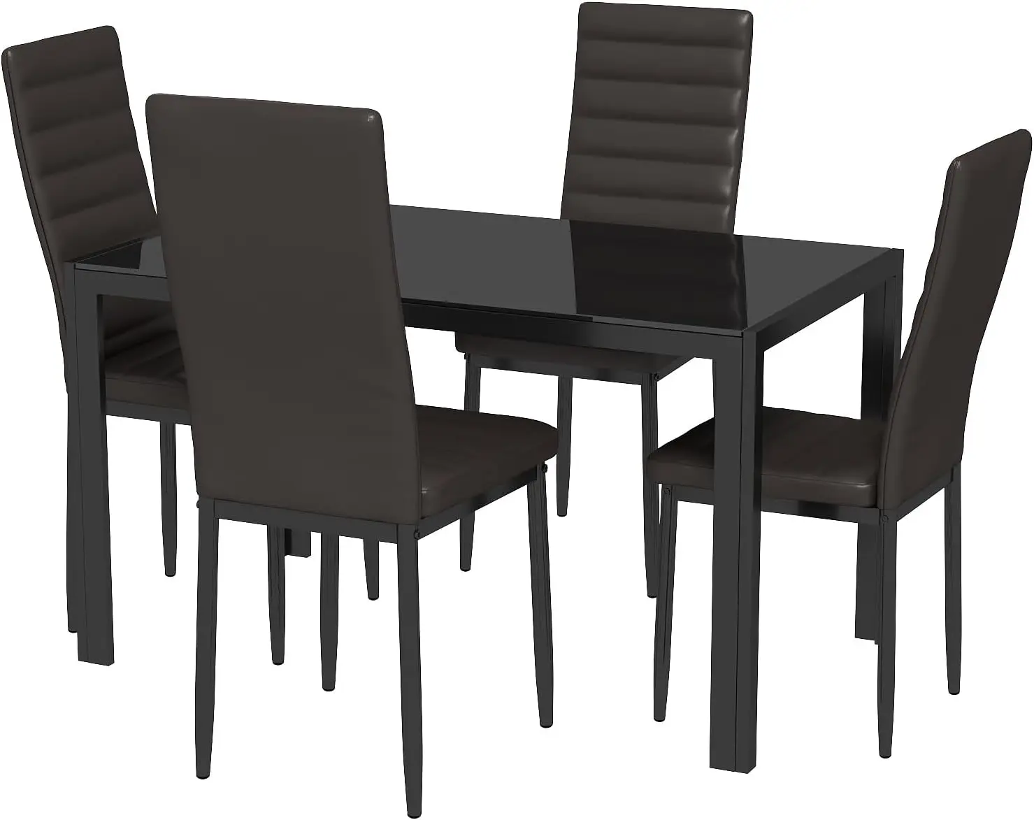 5 Piece Glass Dining Table Set, Kitchen and Chairs for 4, PU Leather Modern Room Sets for Home, Kitchen, Living Room image 4