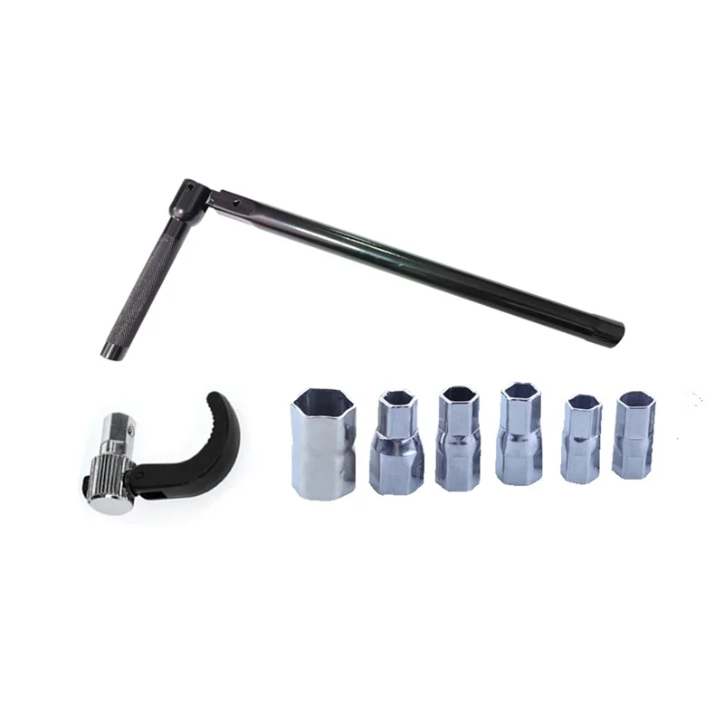 

J1UL1N Ключ для крана, торцевой ключ для сантехника из углеродистой стали от 9 до 17 мм с 6 головками и 1 цангой, плотные помехи, ключ для задней гайки