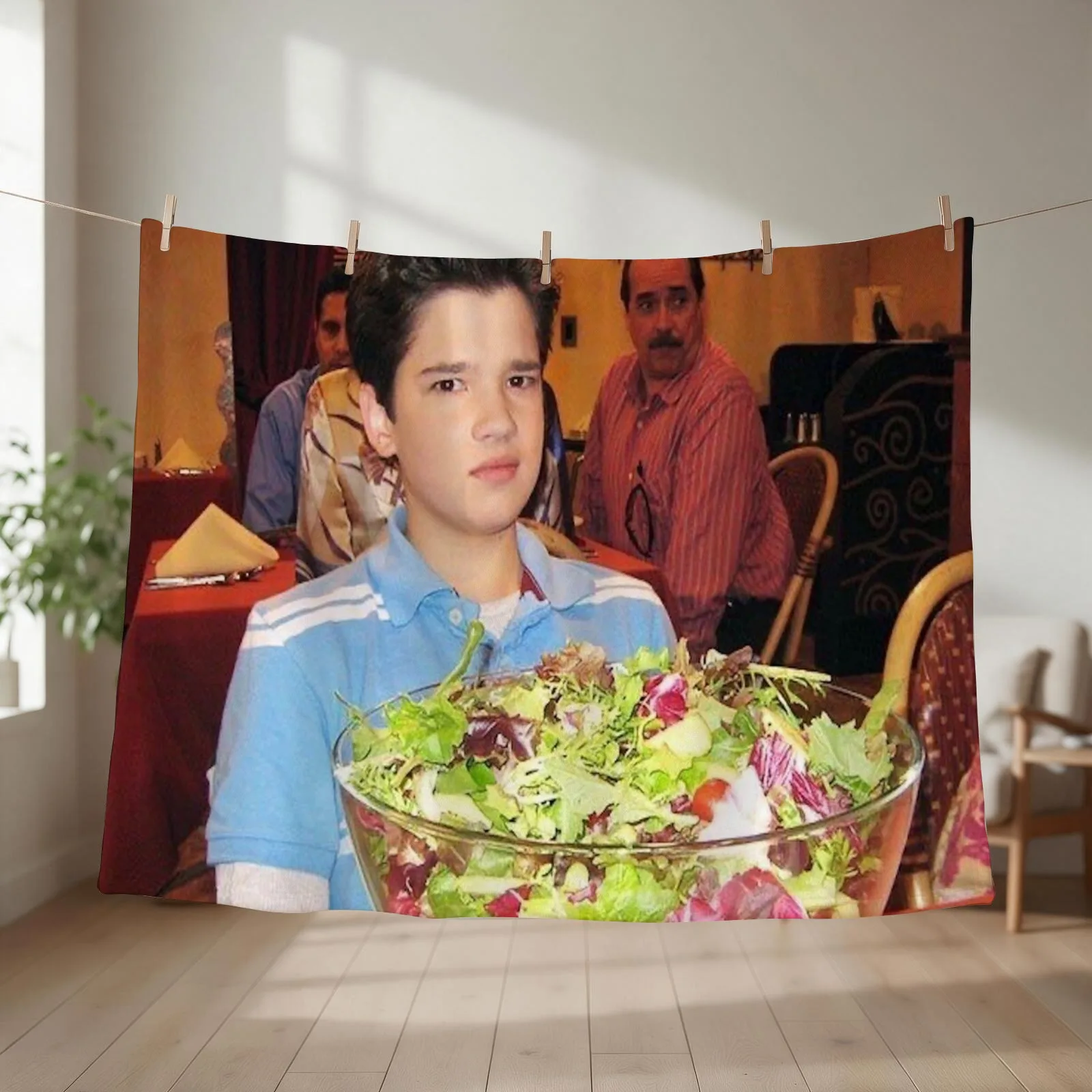 freddie benson with a salad Throw Blanket couch cozy soft plush fuzzy picnic outdoor blanket