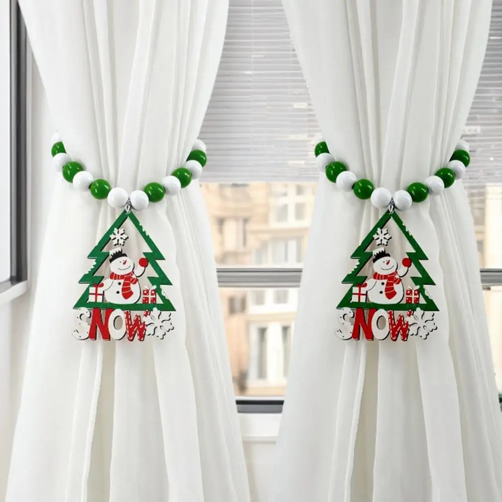 Christmas Curtain Ties Christmas Charm Wooden Bead Curtain Tiebacks for Room Decor Colorful Boho Holdbacks for Drapes Green Xmas